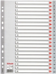Przekładki 1-20 plastikowe ESSELTE PP A4 numeryczne szare - X02731